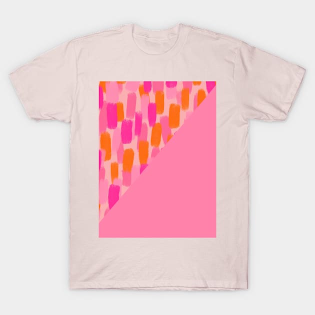 Pink and Orange Brush Stroke Colour Block T-Shirt by OneThreeSix